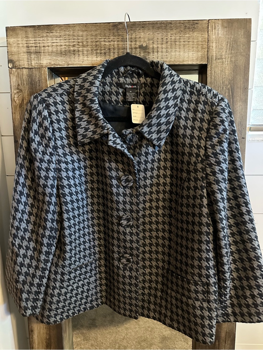 Style & Co Women’s Size 18 Gray Black Houndstooth Button Blazer Jacket